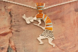 Calvin Begay Genuine Spiny Oyster Shell Sterling Silver Kokopelli Pendant